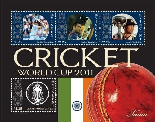 St. Vincent 2011 Cricket World Cup India Sachin Tendulkar M/S MNH