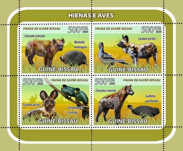 Guinea Bissau 2008 Hyenas Birds M/S MNH