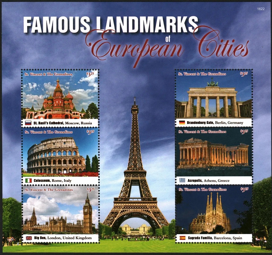 St. Vincent Famous Landmarks of European City M/S MNH