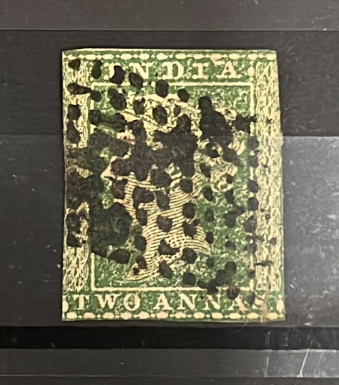 India 1854 SG31 Two Annas Green Typo Used SG Cat Val £60