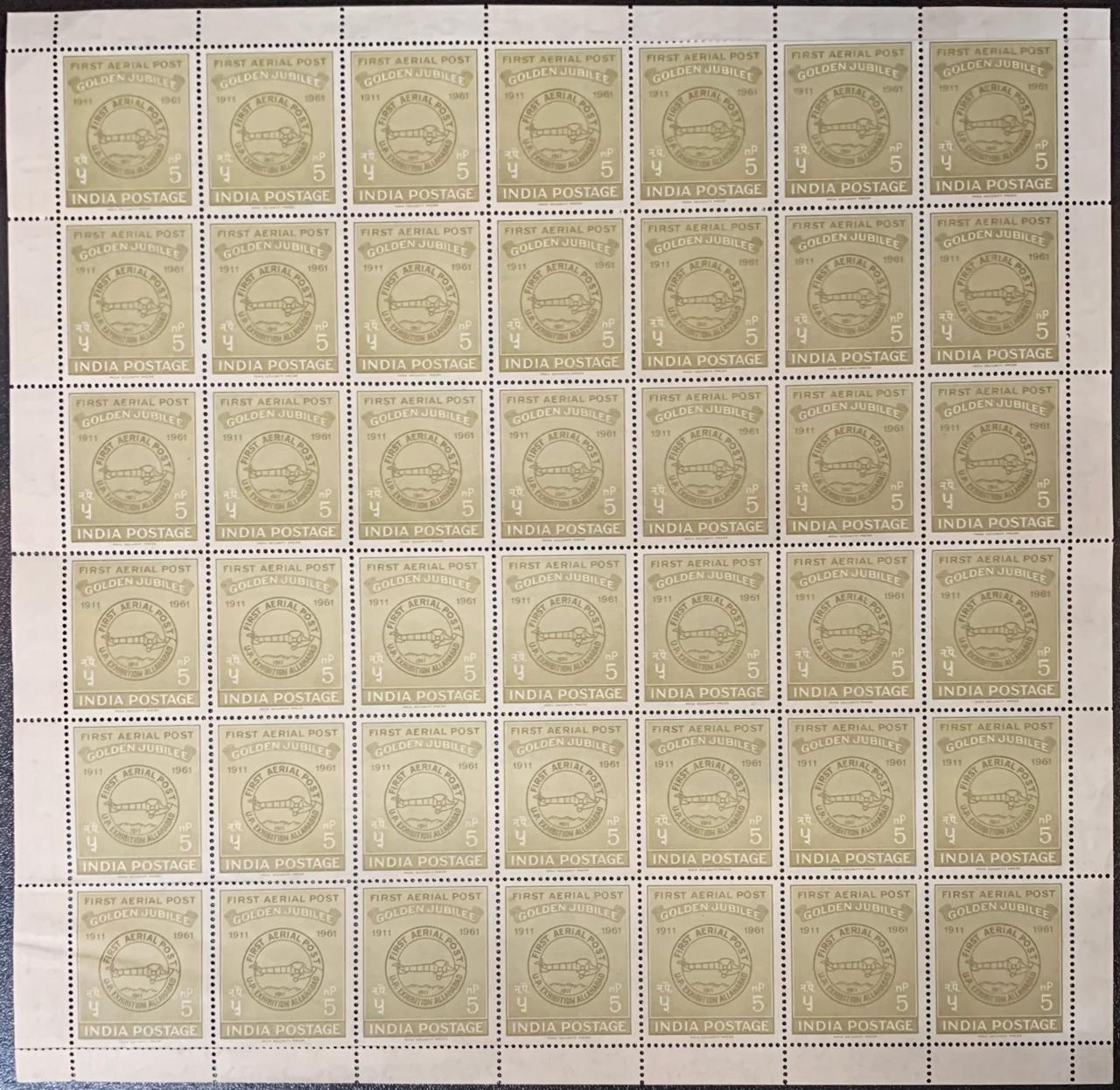 India 1961 1st Aerial Post Canc Full Sheets