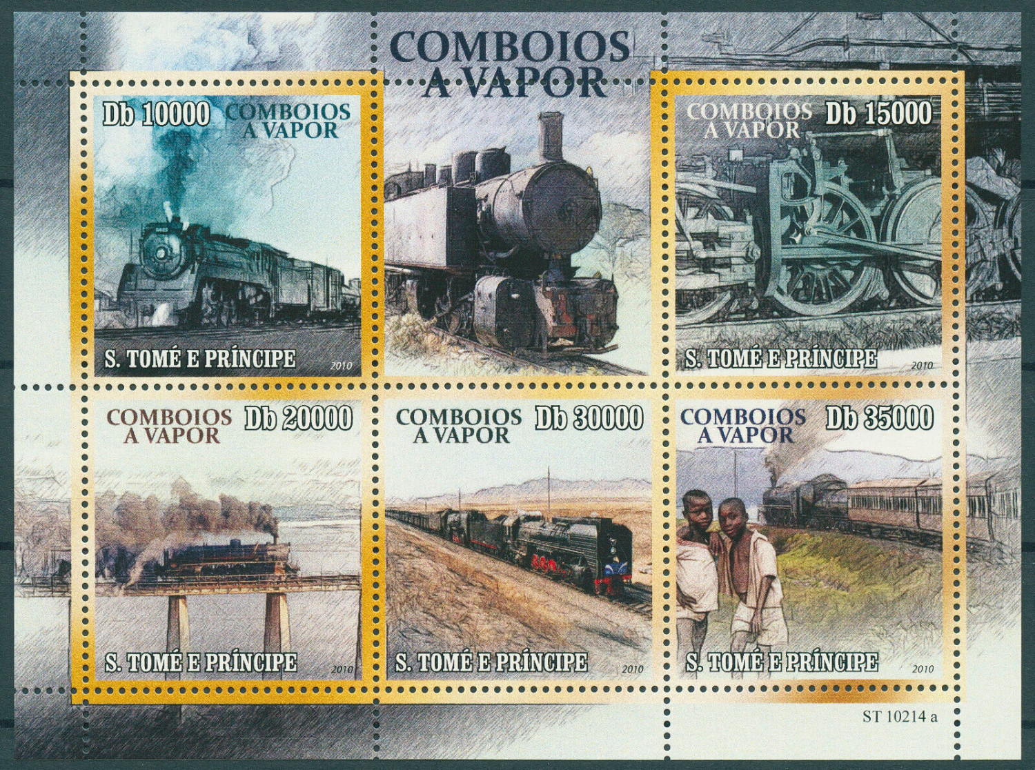 Sao Tome 2010 Steam Trains Stamps Railways Rail Locomotives M/S MNH
