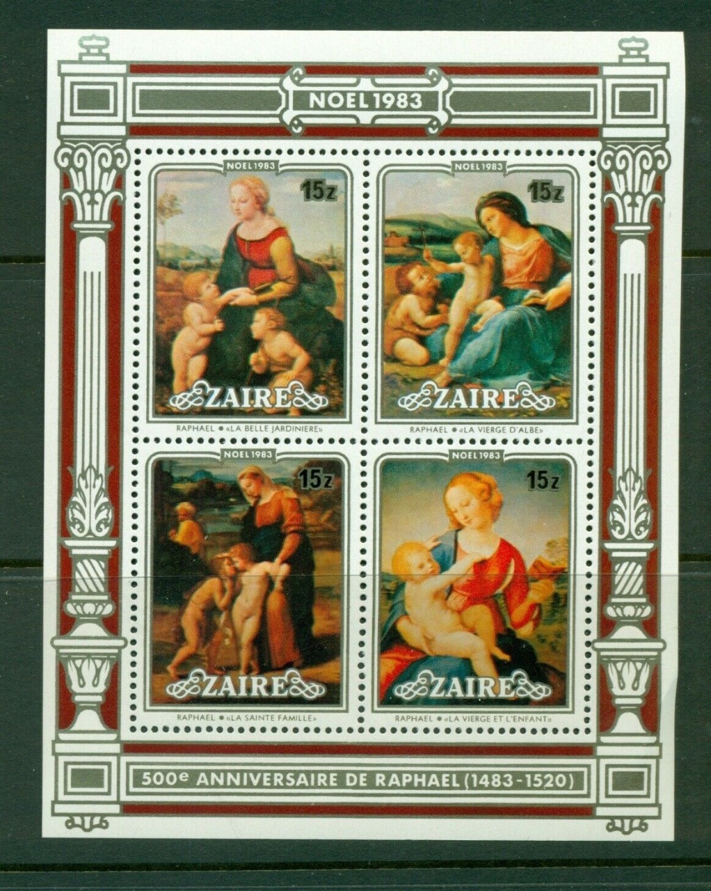 Zaire 1983 Christmas Paintings Raphael Madonna M/s MNH  -