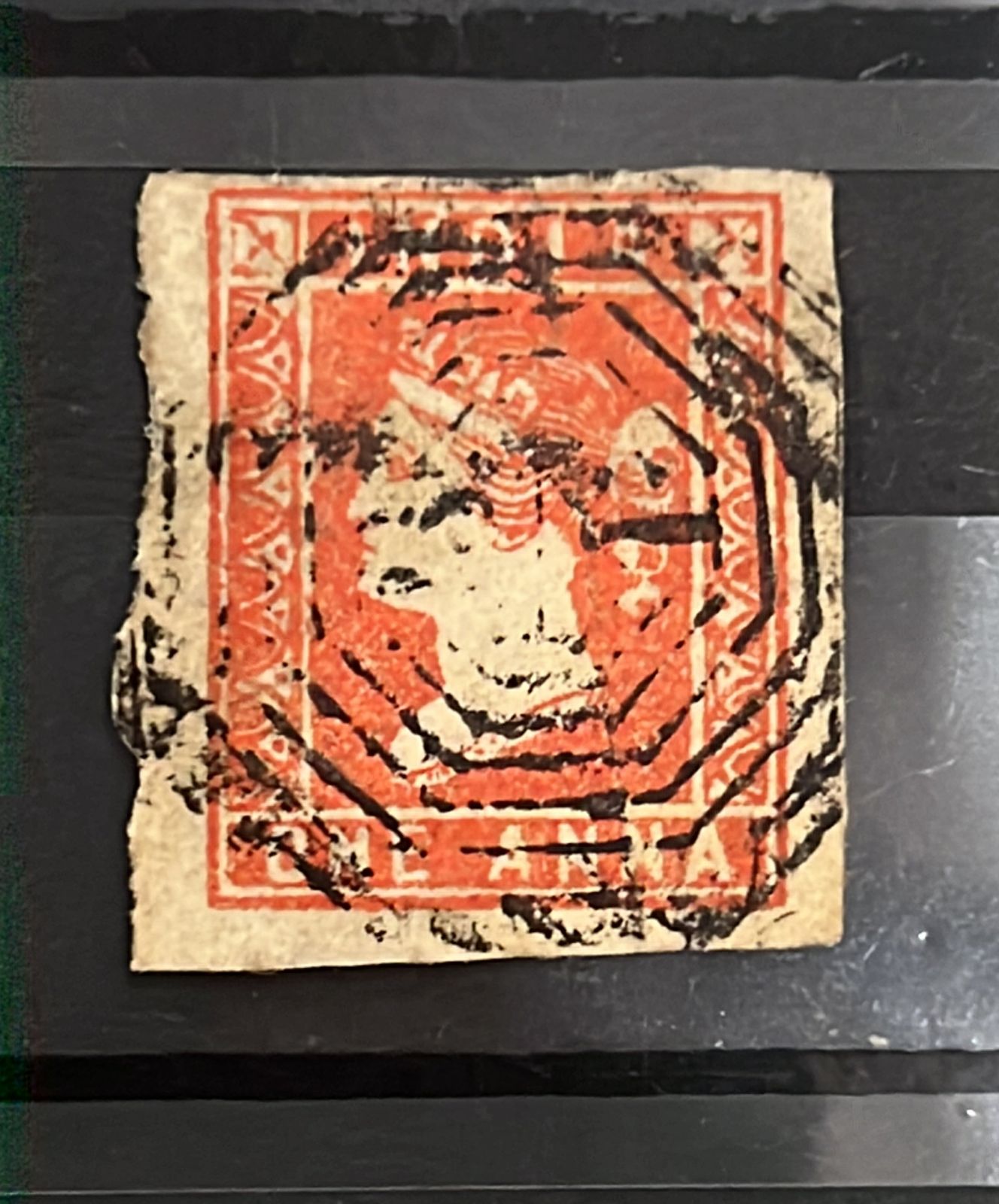 India 1854 SG13 1 Anna Die II Deep Red  Litho Used SG Cat Val £150