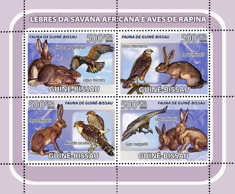 Guinea Bissau 2008 Rabbits Birds of Prey M/S MNH