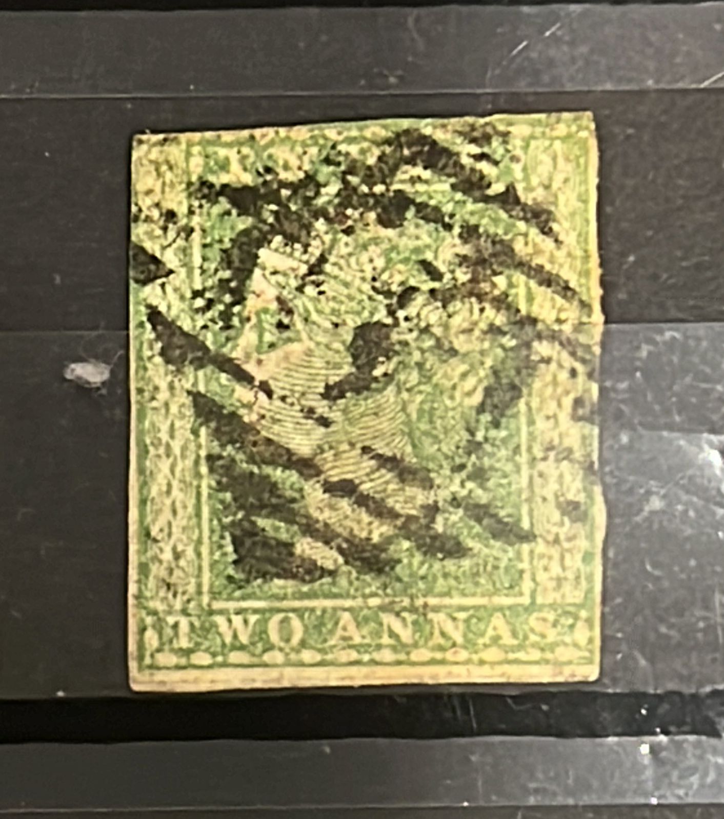 India 1854 SG31 Two Annas Green Typo Used SG Cat Val £60