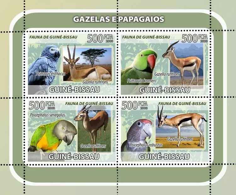 Guinea Bissau 2008 Parrots Birds M/S MNH