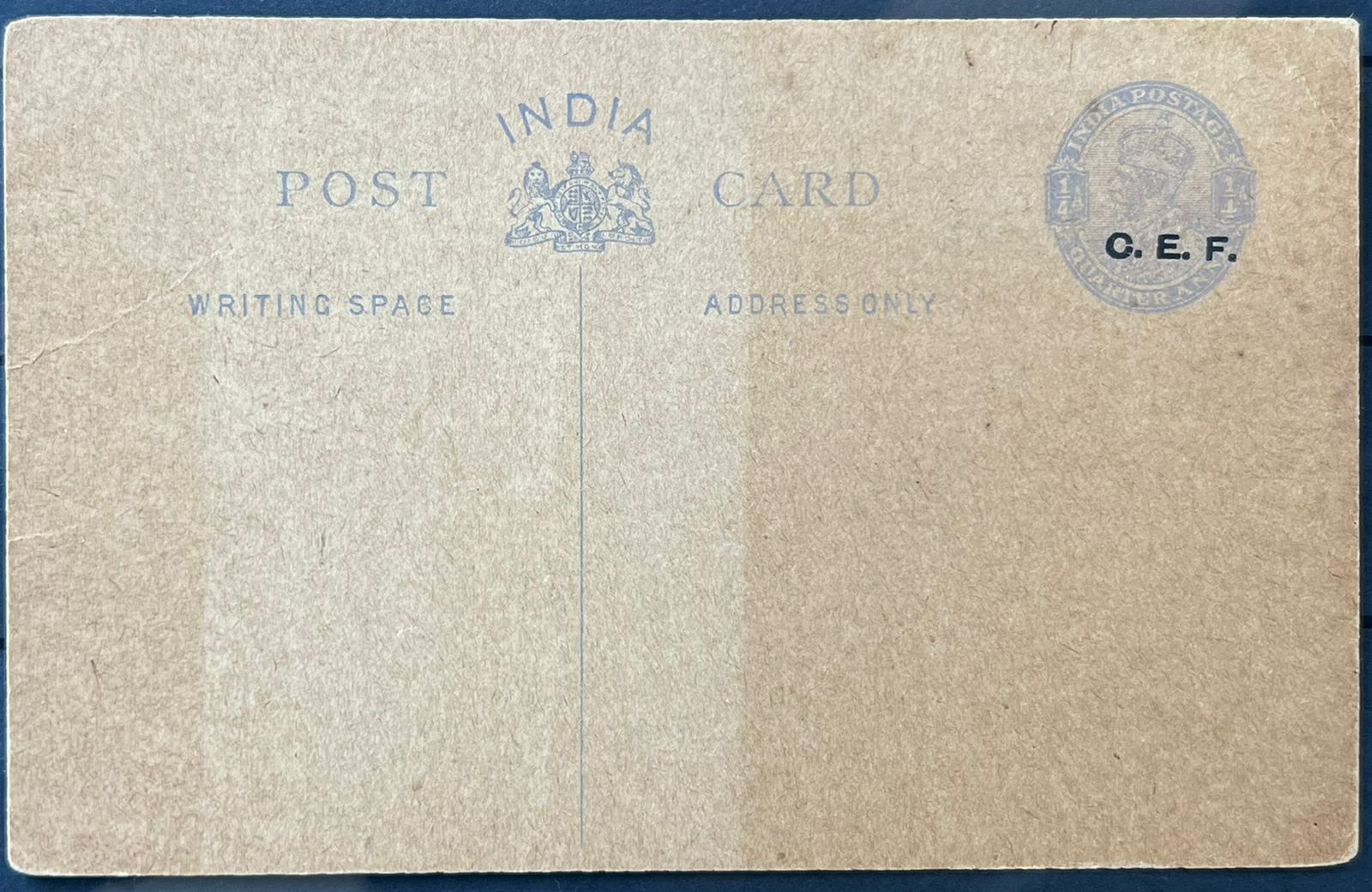 India 1920 KGV CEF C.E.F Overprint Postcard “UNISSUED” Rare