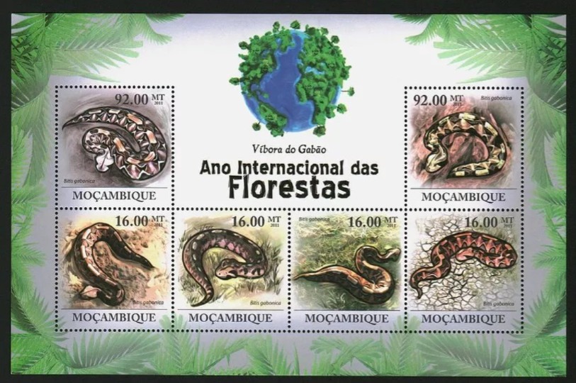 Mozambique 2011 Snakes Gabon Viper M/S MNH