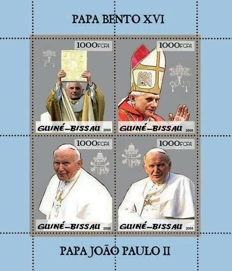 Guinea Bissau 2005 Silver Foil / Coated Pope John Paul Pope Benedict MS