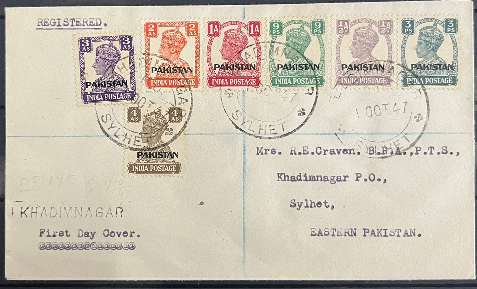 India 1947 Pakistan Overprint on KGVI First Day Cover FDC Scarce
