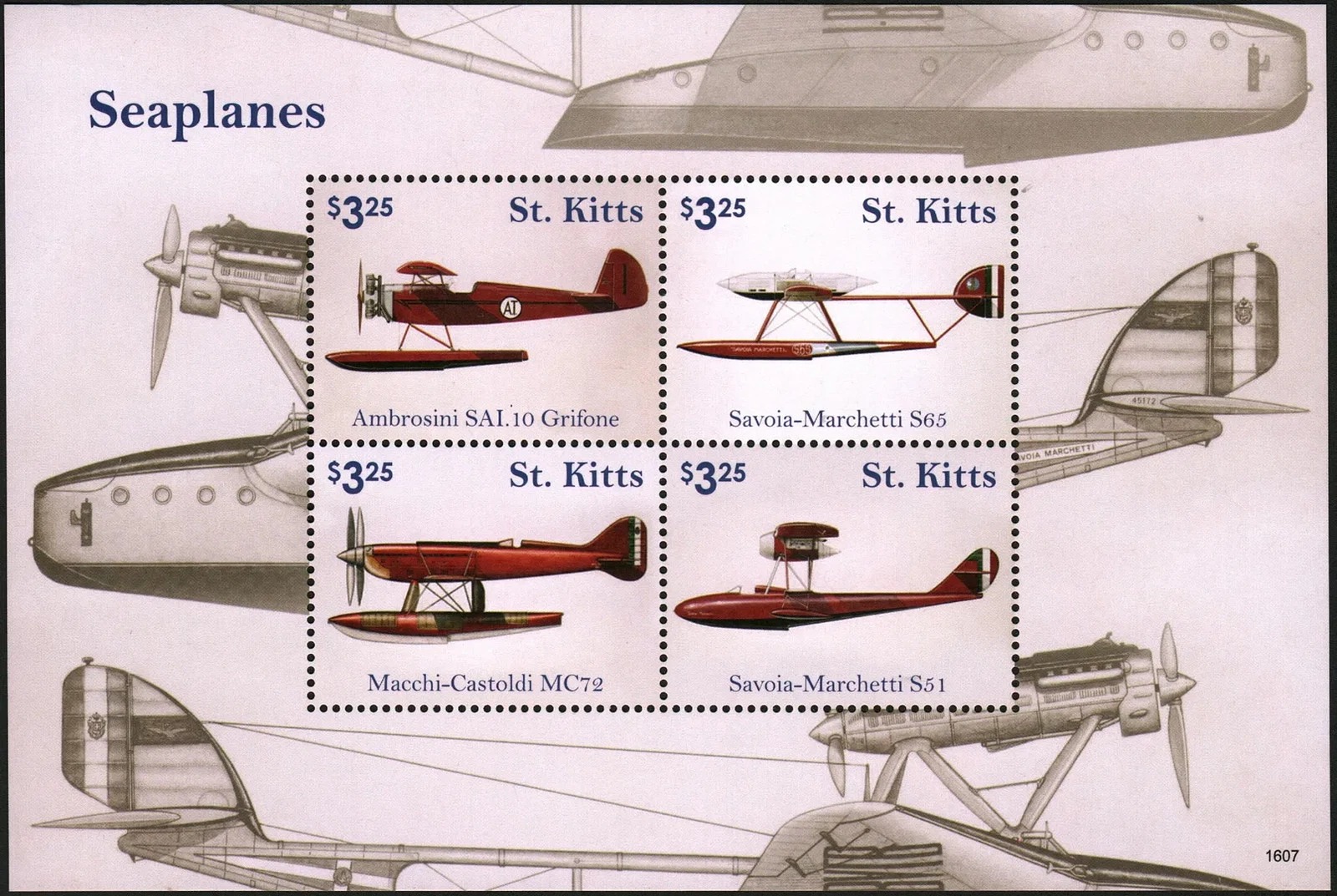 St. Kitts 2016 Aviation M/S MNH