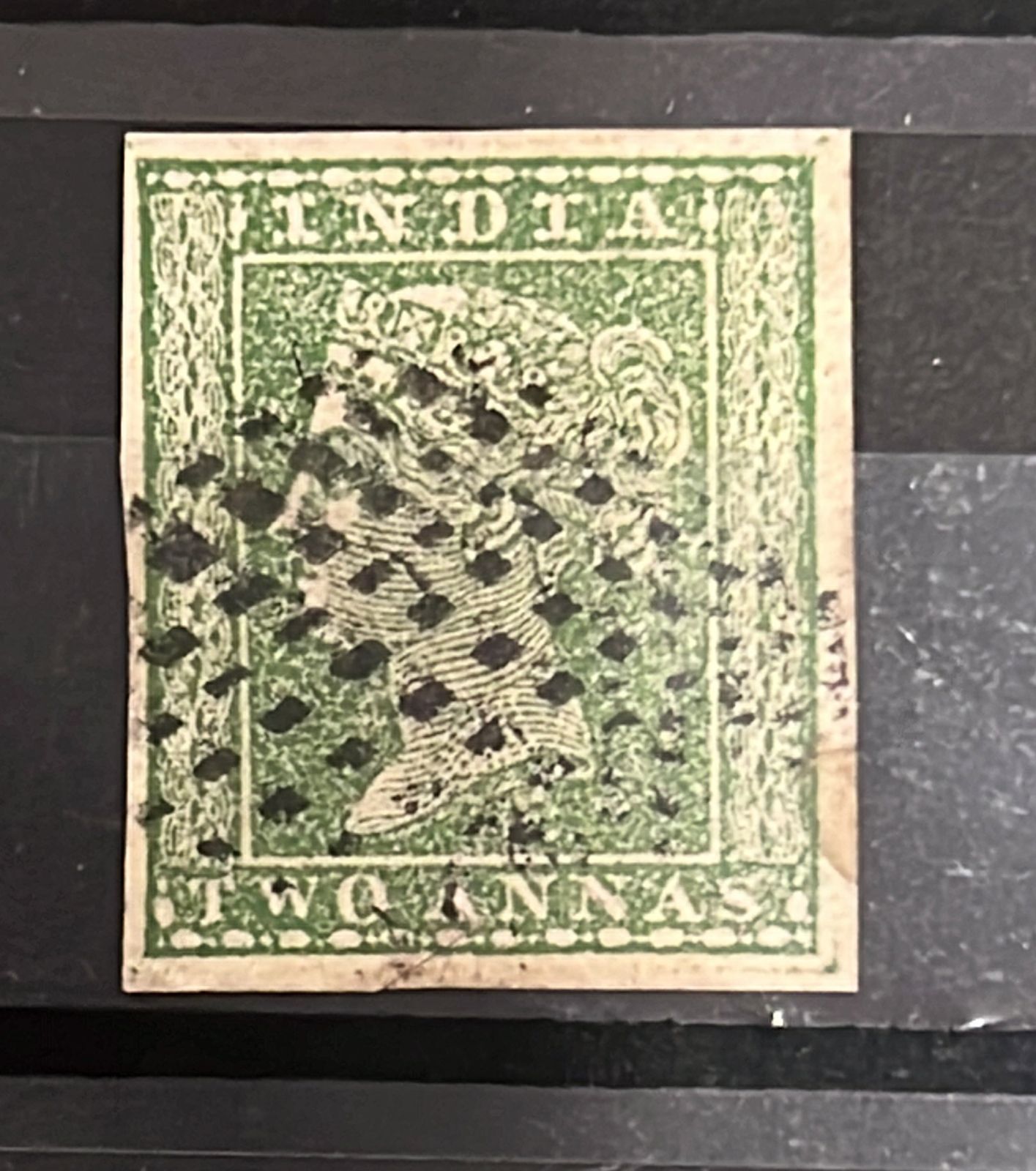 India 1854 SG31 Two Annas Green Typo Used SG Cat Val £60