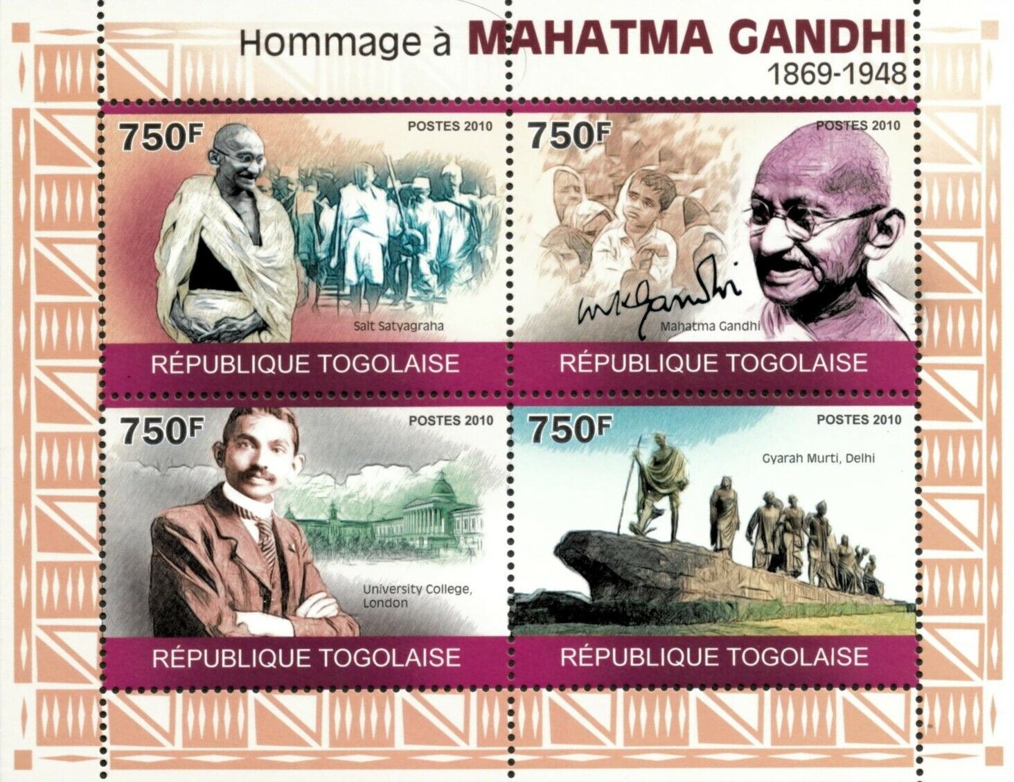 Togo 2010 Mahatma Gandhi M/S MNH