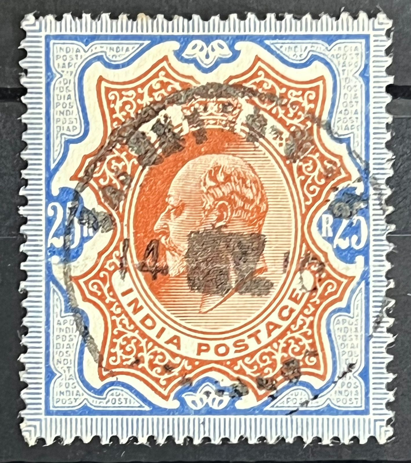 India 1909 KEVII 25Rs SG 147 Postally Used Rare SG Cat £1900