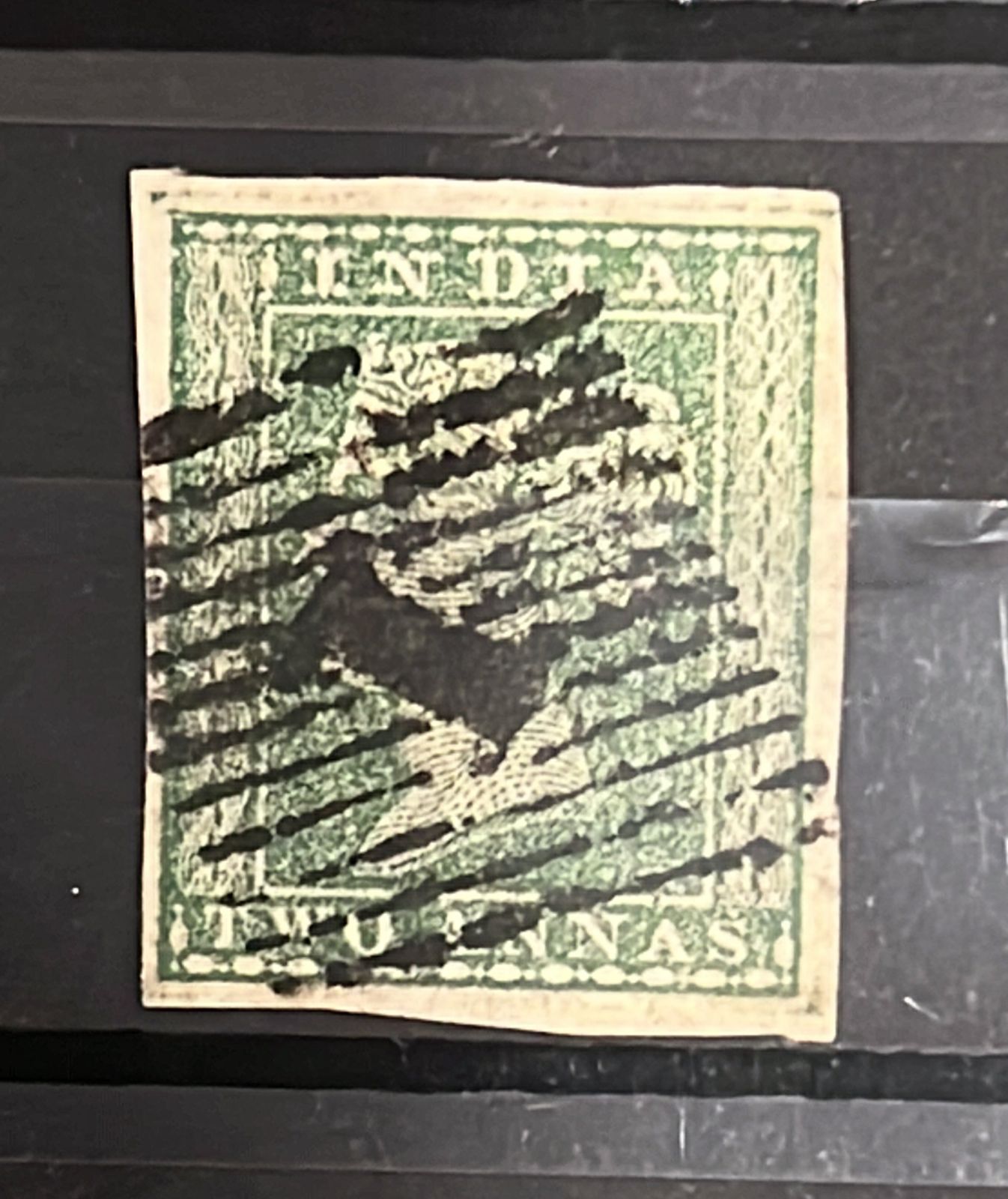 India 1854 SG31 Two Annas Green Typo Used SG Cat Val £60