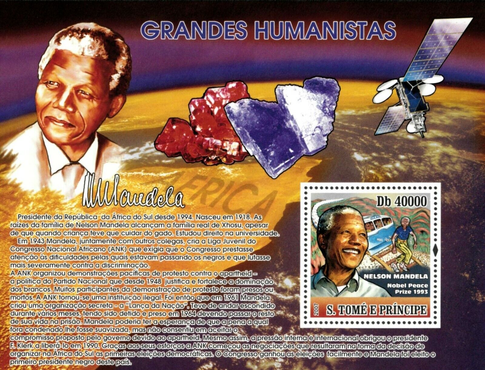 Sao Tome 2007 Nelson Mandela Great Humanists Minerals M/S MNH