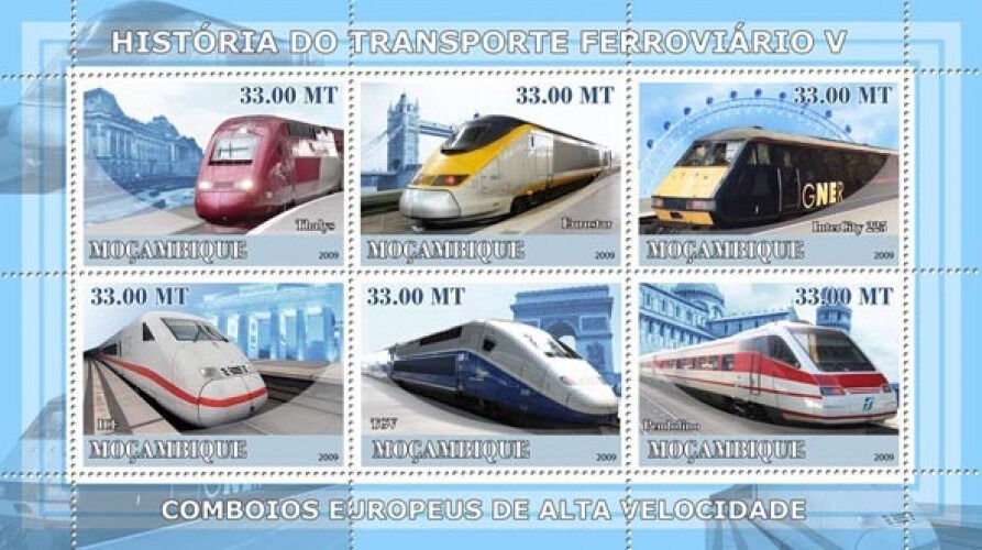 Mozabique 2009 European High Speed Trains M/S MNH