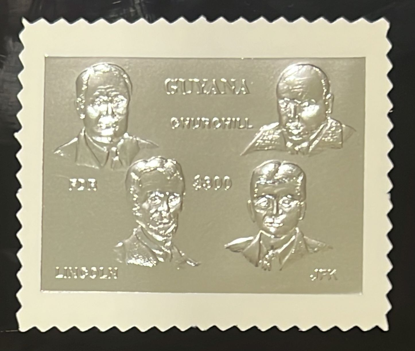 Guyana 1996 Famous people Churchill Kennedy Abraham Lincoln SILVER FOIL M/s Limited quantity issued each numbered on back