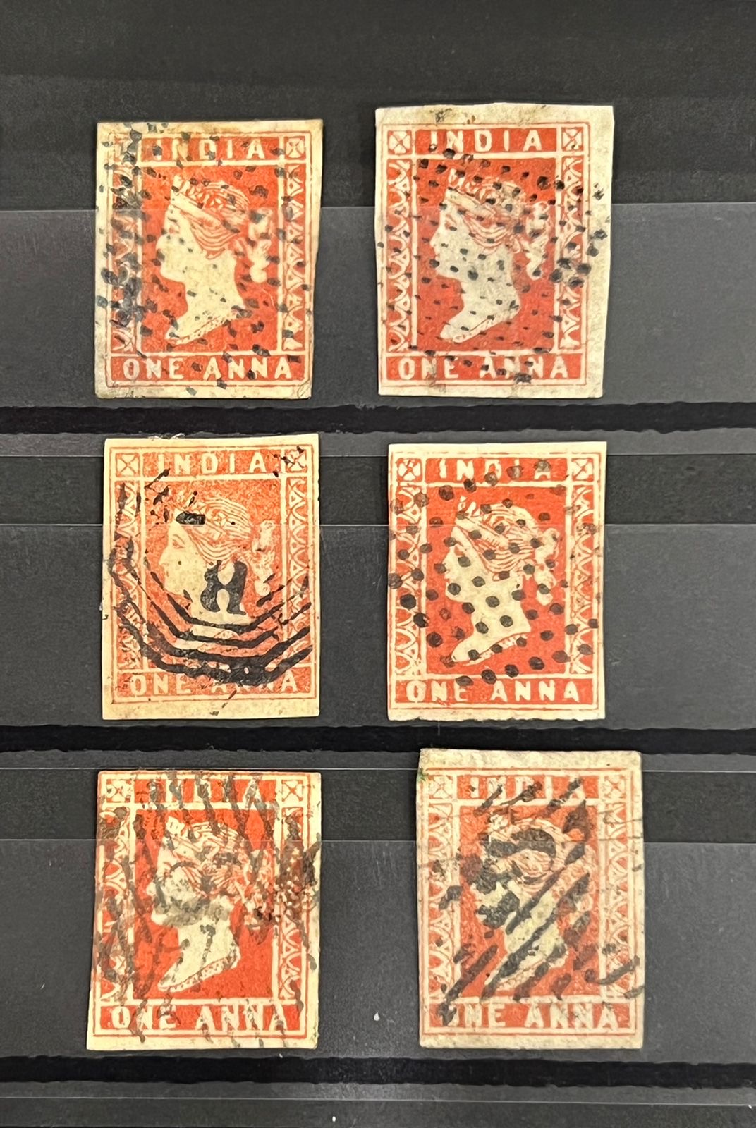 India 1854 First Issues One Anna Red Complete Set of all Shades and Dies Fine used Big Margins SG Cat Val - £950